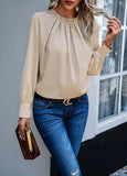 Fongt New Women's Clothing Temperament Long-Sleeved Elegant Lace-Collar Chiffon Solid Color Top