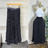 Fongt Fashion Folding Wave Half-Dress French Sweet High-Waisted A-Shaped Skirt Mid-Long Folds Skirt