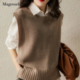 Sleeveless Knttied Sweater Vest Vintage O-neck Wool Jumper Women's Vest New Spring Autumn Pullover Sweater Female