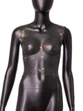 Fongt Nightclub Dresses Fishnet Hollow Out Rhinestone Vest Mesh Flash Diamond Sling Top