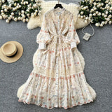Fongt Style Niche High-Grade Lace To Receive Waist Dress Women's Thin Print Embroidered Fairy Dress