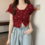 Fongt Bubble BM Broken Flower T-Shirt New Short Ins Lace Korean Version Sweet Renoval Sweet Sleeve