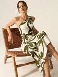 Fongt New Women's Fashion Elegant Round-Neck Knitted Dress Striped Dress Long Dress