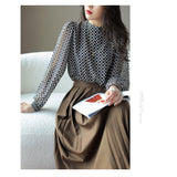 Fongt Wearing Beauty Thin Paper People Print Half-High Collar Double-Layer Heavy Joe Its Simulation Silk Shirt Woman