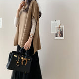 Fongt And Winter Vertical Loose Short-Sleeved Knitted Shirt Korean Rough Knitted Shawl Shawl Shawl Jersey