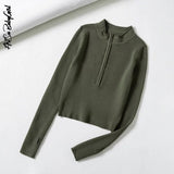 Pullovers Zipper Front Knitted Sweaters Jumpers Y2k Women Autumn Winter Tight Slim High Neck Basic Sweater Women