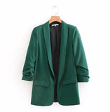 Candy Solid Color Ruched Cuff Mid Long Blazer With Lining Woman Shawl Collar Slim fit Suit Casual Jacket Coat