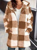 Fongt Women's Coat New Wish Long-Sleeved Lattice Hooded Zip-On With Pocket Loose Coat