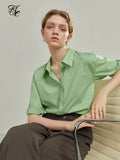 French Seven Sleeve Shirt Women's Summer 2022 New Solid Color Professional Polo-Neck Causal Lightweight Women