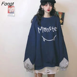 NEW Spring Autumn Women Hoodie Harajuku Korean Style Fashion Causal Cute Sleeve Oversize Female Hoodies Tops