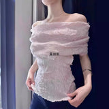 Fongt New French Pure Desire Folding Effect Syringe T-Shirt Top