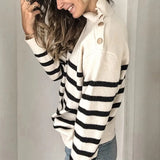 Fongt Knitwear High-Necked Shoulder Strap-Spring Studded Striped Sweater For Women In Autumn/Winter 2025