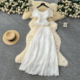 Fongt Temperament Wears A Female Waist-Waisted Collar Bubble Sleeve Shirt High-Waisted Embroidered Half-Dressed Skirt Holiday Style Set