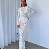 Fongt Women's Clothing Hollow Lace Pattern Perspective Long Dress In Autumn 2025