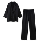 Fongt New Wrinkled Effect Blazer Loose Casual Trousers 4387130 4387030
