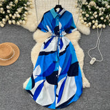 Fongt Short-Sleeved Dress Women Autumn Polo Tie Straps To The Waist Design Small Chic Temperament Long Dress