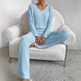 Fongt Sets Of Women 2025 Autumn New Fashion Casual Straight Pants Temperament Loose V Collar Pit Knitting Sleeve