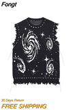 Y2K vest sweater vintage pleated creative stripe damaged knitted pullover vest men and women oversized loose cotton
