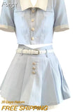 Kawaii Two Piece Set Women Patchwork Vintage Sweet Mini Skirt Set Female Button Korean Fashion Skirt Suit 2023 Summer