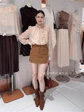 Fongt Xixi 2025 Autumn White Label Thin Temperament Elegant Lace Chiffon Shirt Long-Sleeved Shirt 89591