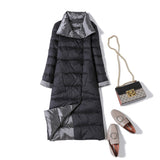 Autumn And Winter Thin White Duck Down Down Jacket Female In The Long Inclined Pocket Lapel Both Sides Through The Knee Coat Tide-Outfit