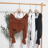 Fongt Girls Shoulder-Mounted Neck With Long-Sleeved Chindal Wooden Ear-Deared Shirt Short With Chest Cushion Top 8873