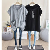 Hoodies Women Autumn Spring Loose Thin Simple Vest Cardigan Zipper Sleeveless Hooded Vest Jackets Womens Casual