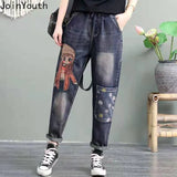 Korean Fashion Women Jeans 2022 New Bottoms Loose Casual Trousers Embroidery Cartoom Harem Pants Pantalones De