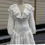 New Arrive White Dot Lace Dress Women Summer Sexy V-neck Lantern Sleeve Ruffles Hollow Out Embroidery Dresses Boho