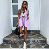 Summer Women's 2PCS Sets Suits Vest with Shorts Office Ladies Tracksuits Two Piece Set Suit Coat and Shorts Set