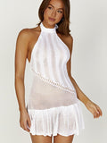 Fongt Beach Shirt Sexy Knitted Knitless Sleeveless Neck-Cutter Swimsuit Dress Woman