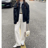 Fongt Waist And White Jeans Female Autumn Temperament Slim Loose Thin Trousers Straight Broad Leg Trousers