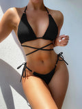 Fongt Single Dress 2023 Bikini Solid Color Sexy Bikini Ladies Split Dress Triangle Bikini B377W-Outfit