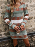Fongt And Winter New V-Neck Color Double Pocket Knitted Sweater Dress
