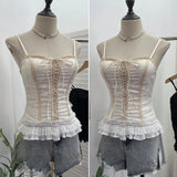 Fongt Self-Breasted Tector-Boo-Tie Baroque Lace Strapped Sling Vest Short Corset 8832