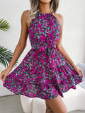 Wind Shooting Spring And Summer Leisure Lotus Leaves Side Smashed Flower Dress Holiday Dress Women's