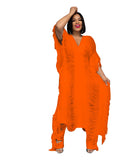 Fongt New Women's Pure Color Handmade Knit Hollow Tassel Suit-Outfit