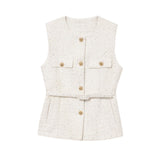 Fongt Spring New Women's Wear With Belt Metallic Wire Texture Vest Women 2132116
