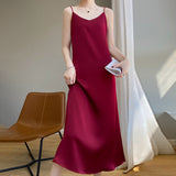 Fongt Acetate Silk Sling Dress Women Summer Loose Inside The Long Dress French Design Fairy Set Of Blind