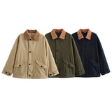 Fongt 2025 New Women's Retro Casual Clip Long-Sleeved Collage Splicing Buckle Jacket Jacket