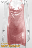 Luxury Sequined Low Cut Halter Mini Dress Backless Patchwork Split Sleeveless Hollow Out Party Sexy Women Solid