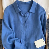 Fongt Linen Shirt Women's Summer Thin Old Money Liner Shirt Long Sleeve Sunscreen Cotton Top