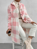 Button Lapel Plush Plaid Loose Temperament