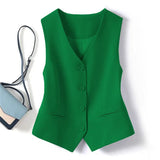 Fongt V-Neck Small Suit Vest Female Outside With Vintage Short Fold Wear Stylish Vest Horse Jacket Sleeveless Vest Top-Outfit
