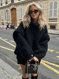 Women Solid Knit Turtlrneck Sweater Casual Oversize Lantern Long Sleeve Pullover 2023 Autumn Winter Slit Thick Warm Top