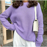 Elegant Knitted Women Sweater Pullover Autumn Green Crew Neck Long Sleeve Female Sweaters Fashion Solid Simple Lady
