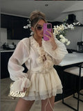 Sweet And Spicy Three-Dimensional Flower Splicing Skirt 2025 Summer New Lantern Sleeve With High-End Feel Dress