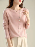 Design Single Breasted Knitted Sweater Tops Women Casual Spring Thin Long Sleeve Knitwear Jumper O-neck Pullover