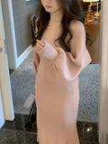 Pink Elegant Two Piece Sweater Set Women Loose Warm Knitted Sweater Suit Female Bow Casual Korean Fashion Chic Set