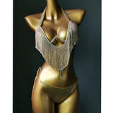 Diamond Tassels Bikini Set Swimwear Rhinestone Swimsuit Bling Stones Crystal Bathing Suit-Outfit